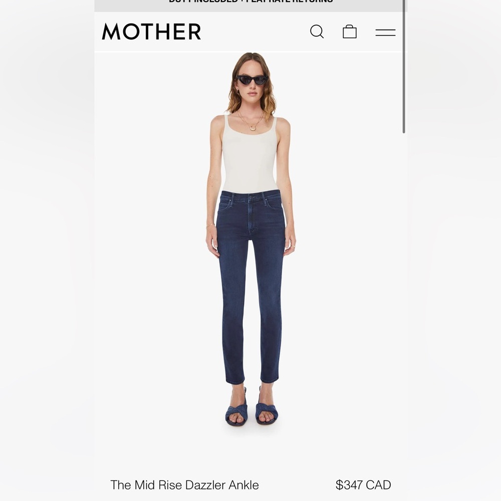 MOTHER Mid Rise Dazzler Ankle Jeans in Dark Blue